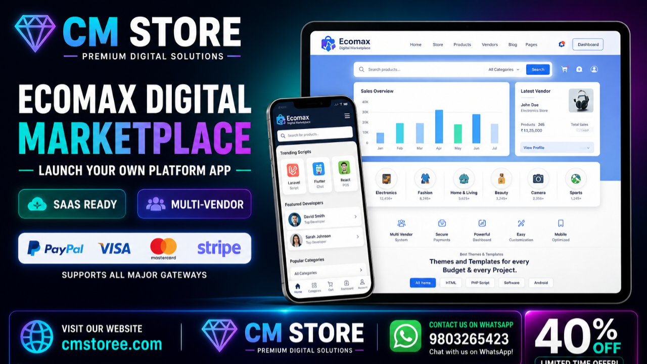 Ecomax - Ultimate Digital Marketplace Laravel Script with Flutter Mobile App (SaaS Ready)