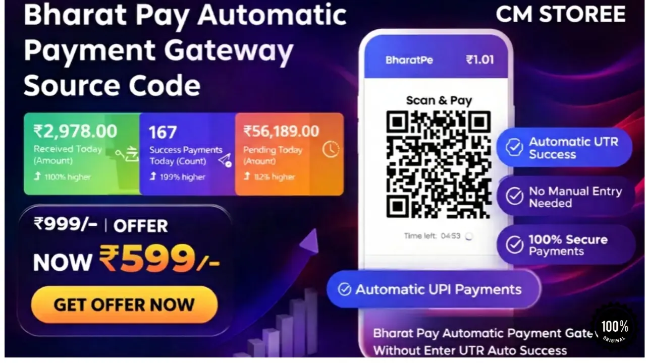 Bharat Pay Automatic UPI Payment Gateway Source Code | No UTR Manual Entry