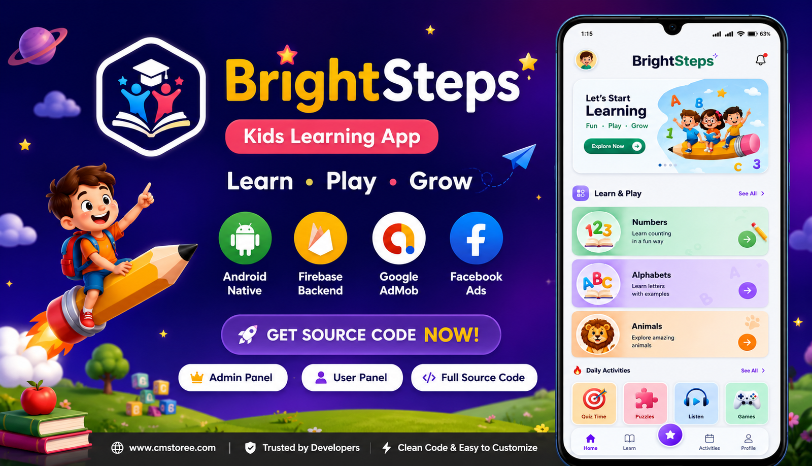 Kids Preschool Learning App | Android Native Source Code with AdMob & Firebase
