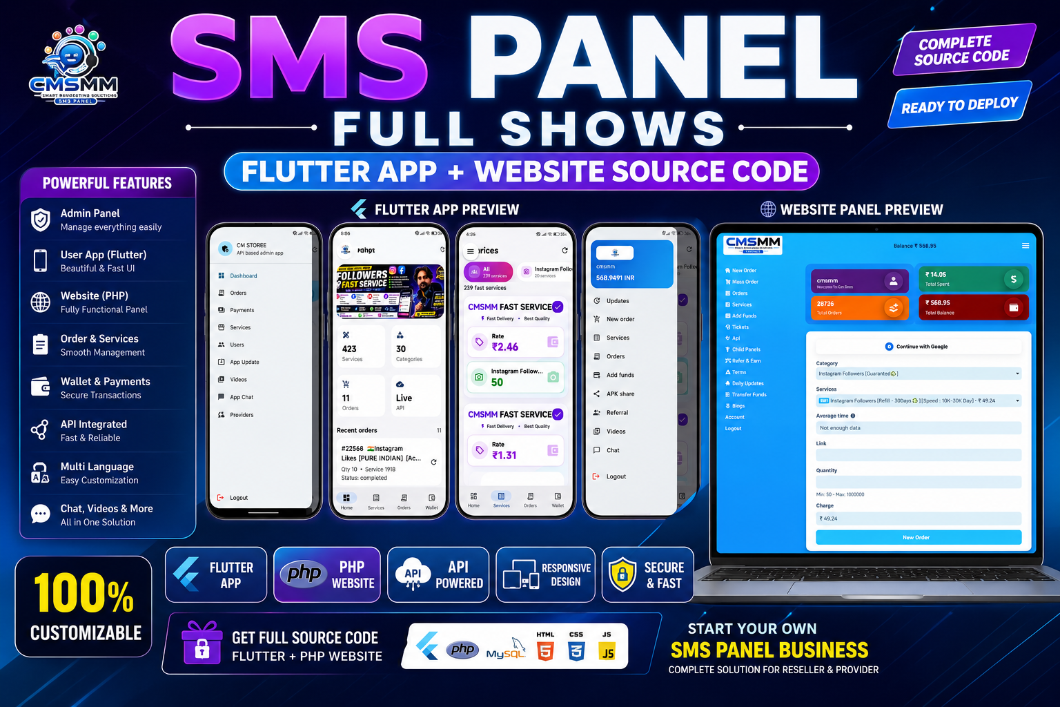 CMSMM PANEL Flutter App + Website Source Code Available