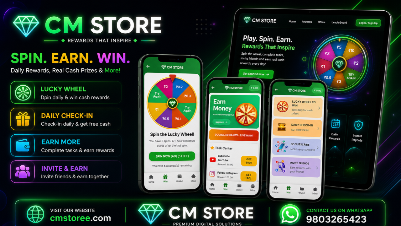 Earningappday - Spin & Earn Rewards Web Application + Admin Panel