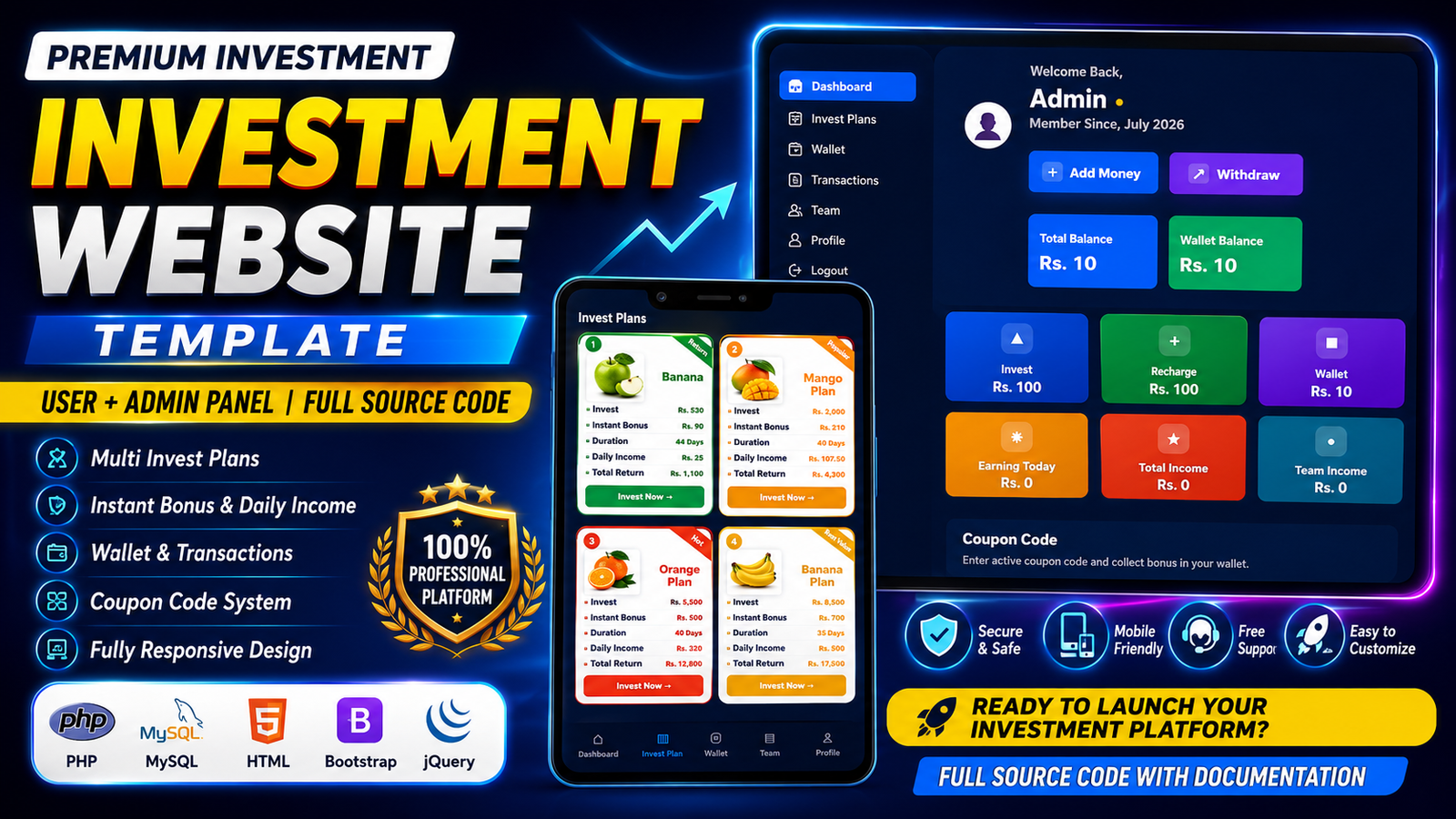 Investment Admin Panel Script | Investment Website Full Source Code | User + Admin Panel | PHP MySQL