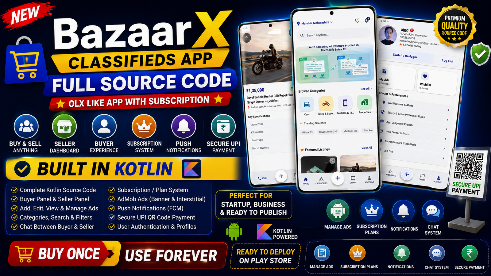 BazaarX - OLX Clone Buy & Sell Classifieds App | Kotlin & PHP Admin Panel