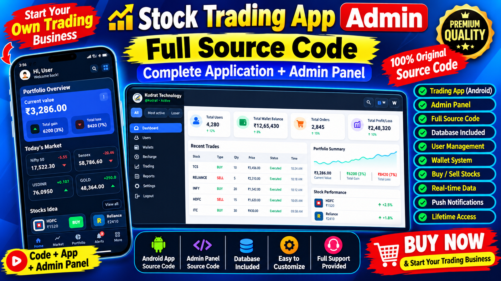 TradeX - Professional Stock Trading App with PHP Admin Panel