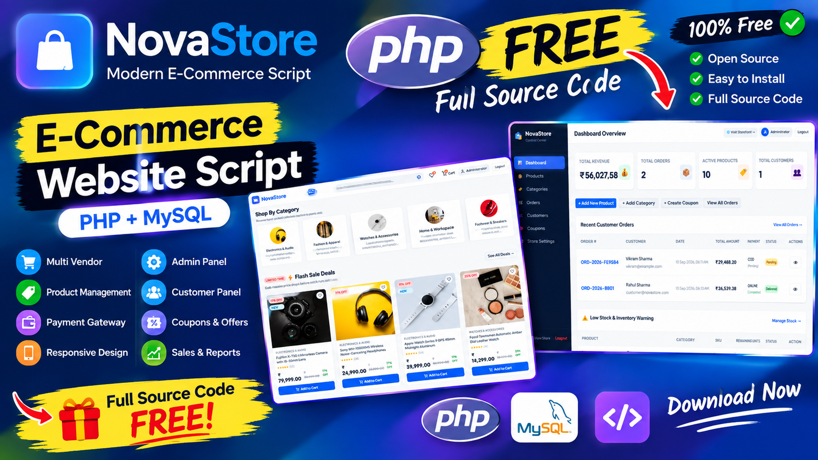 NovaStore – PHP E-Commerce Website Script | Full Source Code + Admin Panel