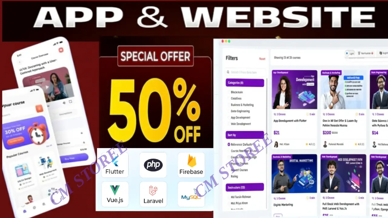 Learning Education System Websites, Mobile app with Admin panels