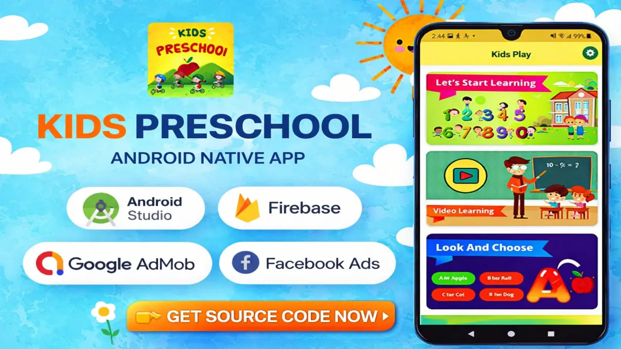 45 Kids Preschool Learning App | Android Native Source Code with AdMob & Firebase